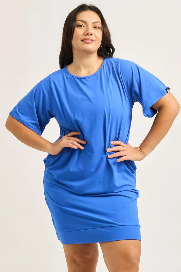 Electric Blue Soft To Touch - Lazy Girl Dress Tee-Activewear-Exoticathletica