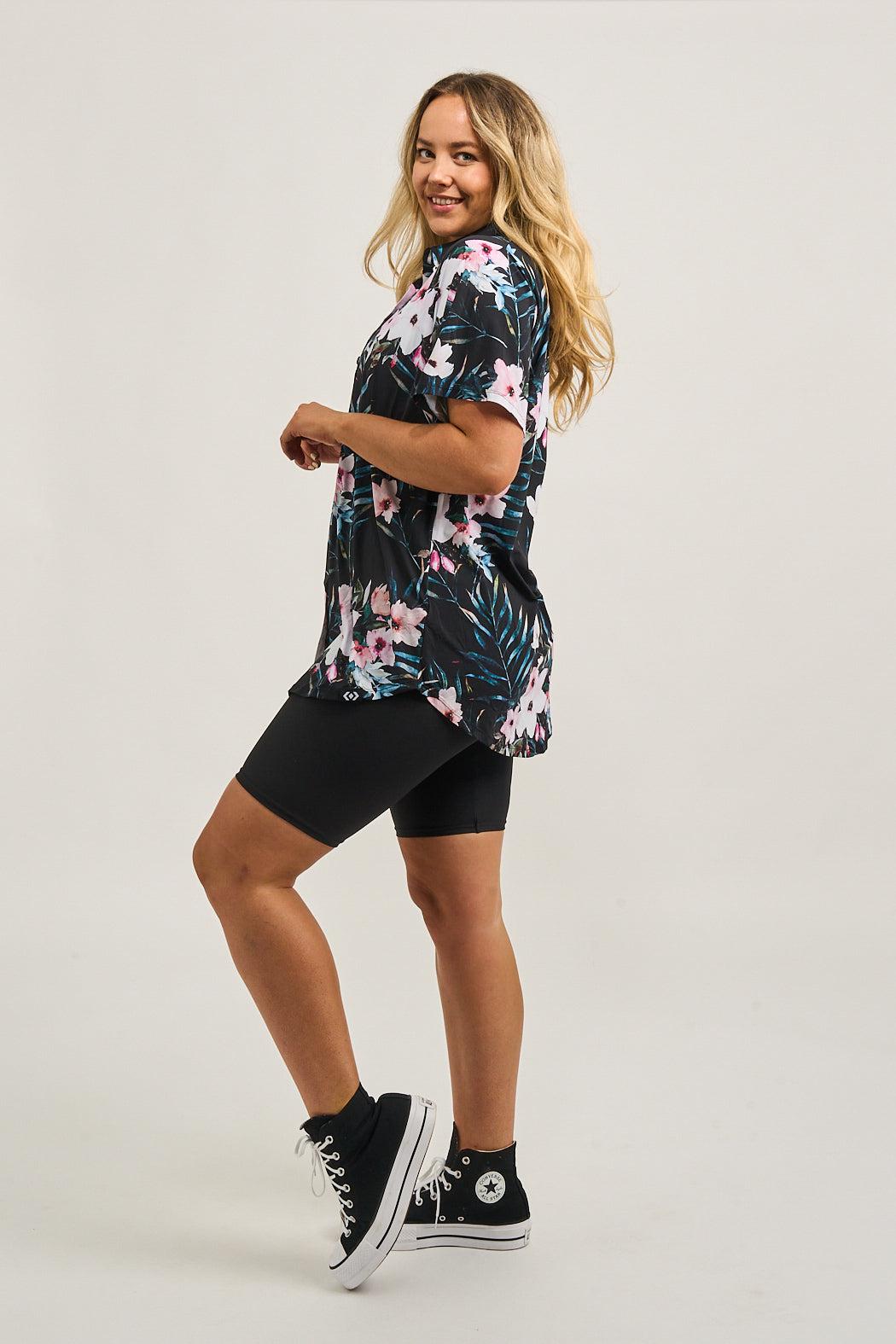 Exotic At Heart Slinky Silky - Button Up Boyfriend Tee-Activewear-Exoticathletica