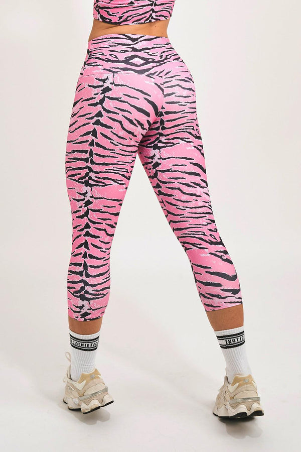 Fight Like A Tiger Pink Performance - High Waisted Capri Leggings-Activewear-Exoticathletica