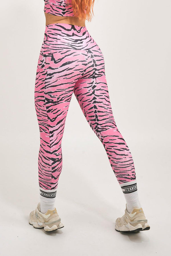 Fight Like A Tiger Pink Performance - Panel Pocket Extra High Waisted Leggings-Activewear-Exoticathletica