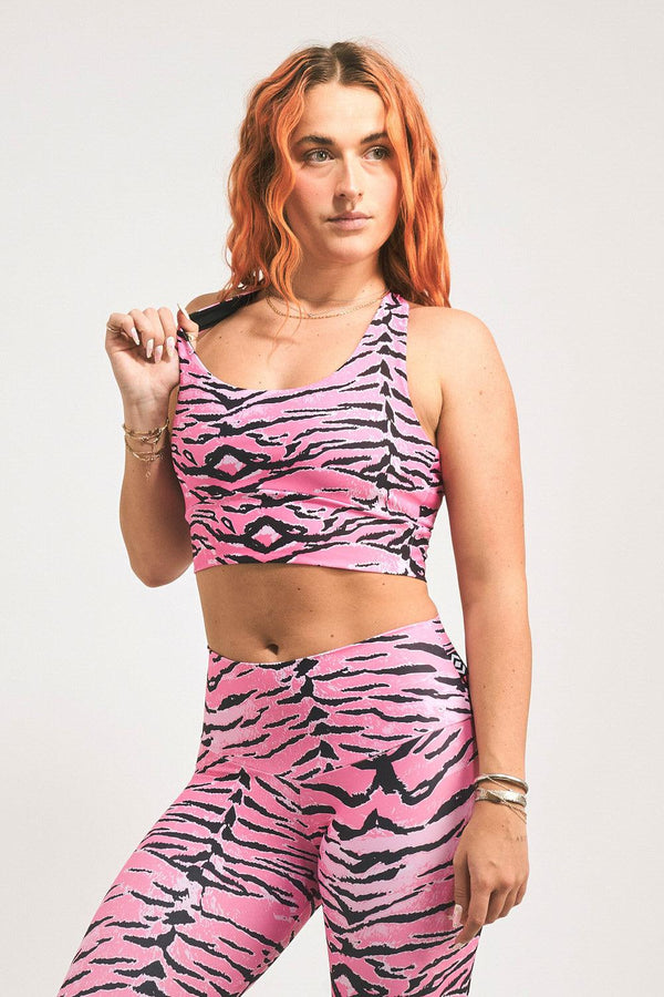 Fight Like A Tiger Pink Performance - T Back Comfort Crop Top-Activewear-Exoticathletica