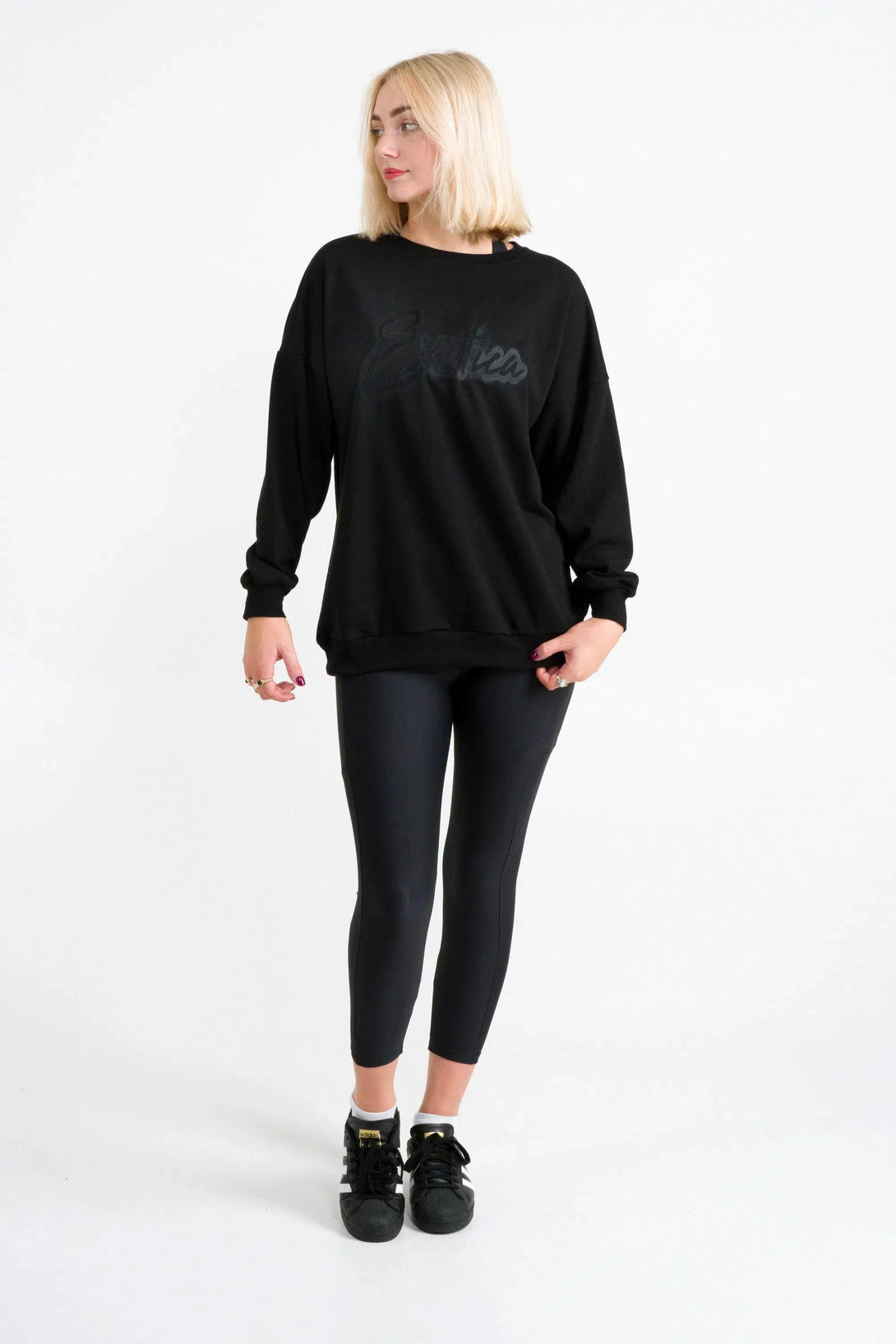 French Terry Oversized Sweater - Black-Activewear-Exoticathletica