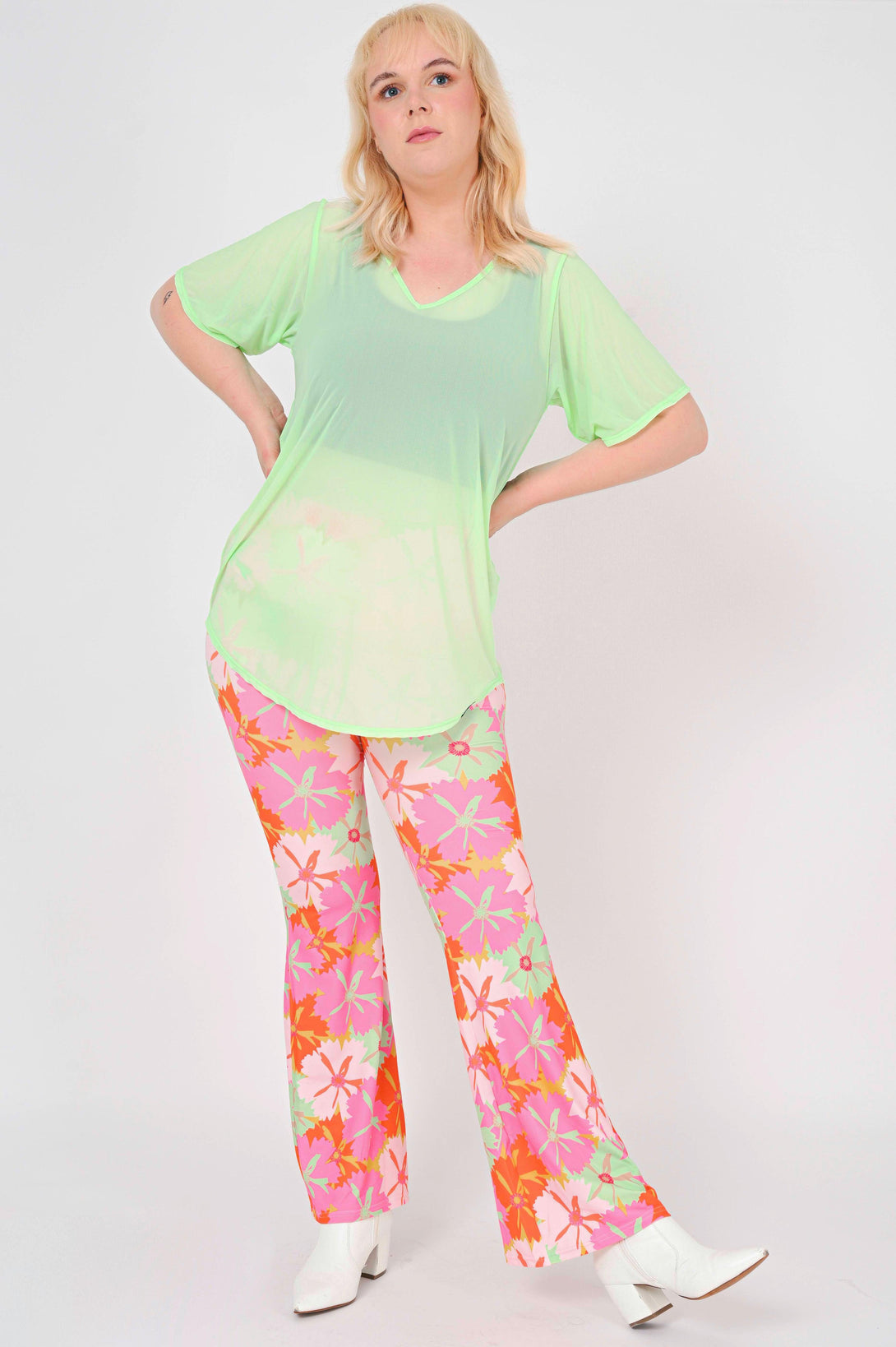 Fruity Flowers Soft To Touch - High Waisted Bootleg Pant-Activewear-Exoticathletica