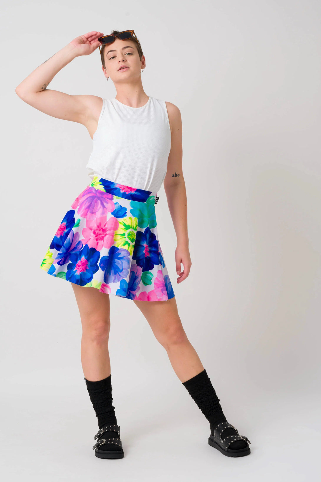 Glossom Silky - Narrow Waisted Mini Skater Skirt-Activewear-Exoticathletica