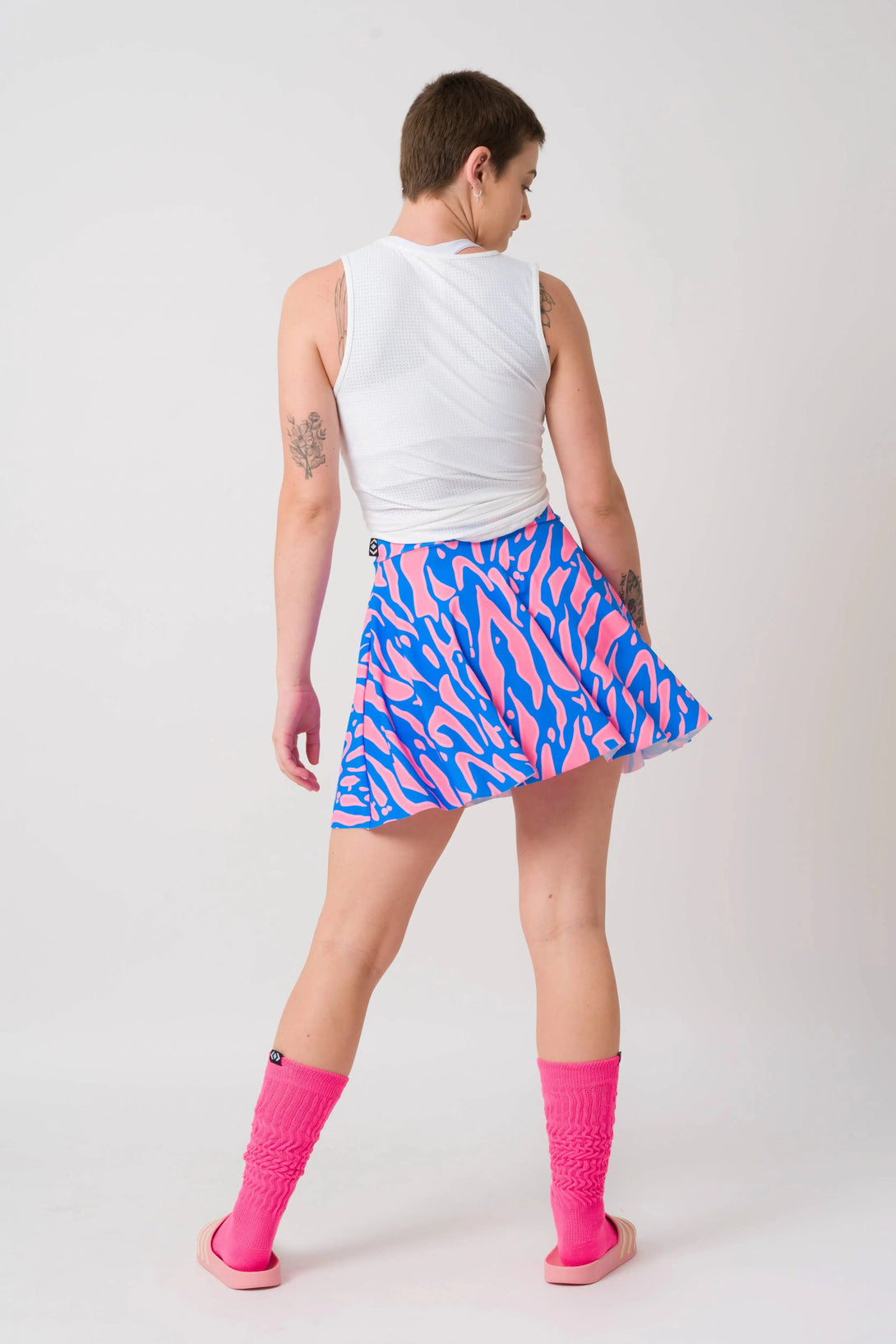 Gogo Getter Blue Silky - Narrow Waisted Mini Skater Skirt-Activewear-Exoticathletica