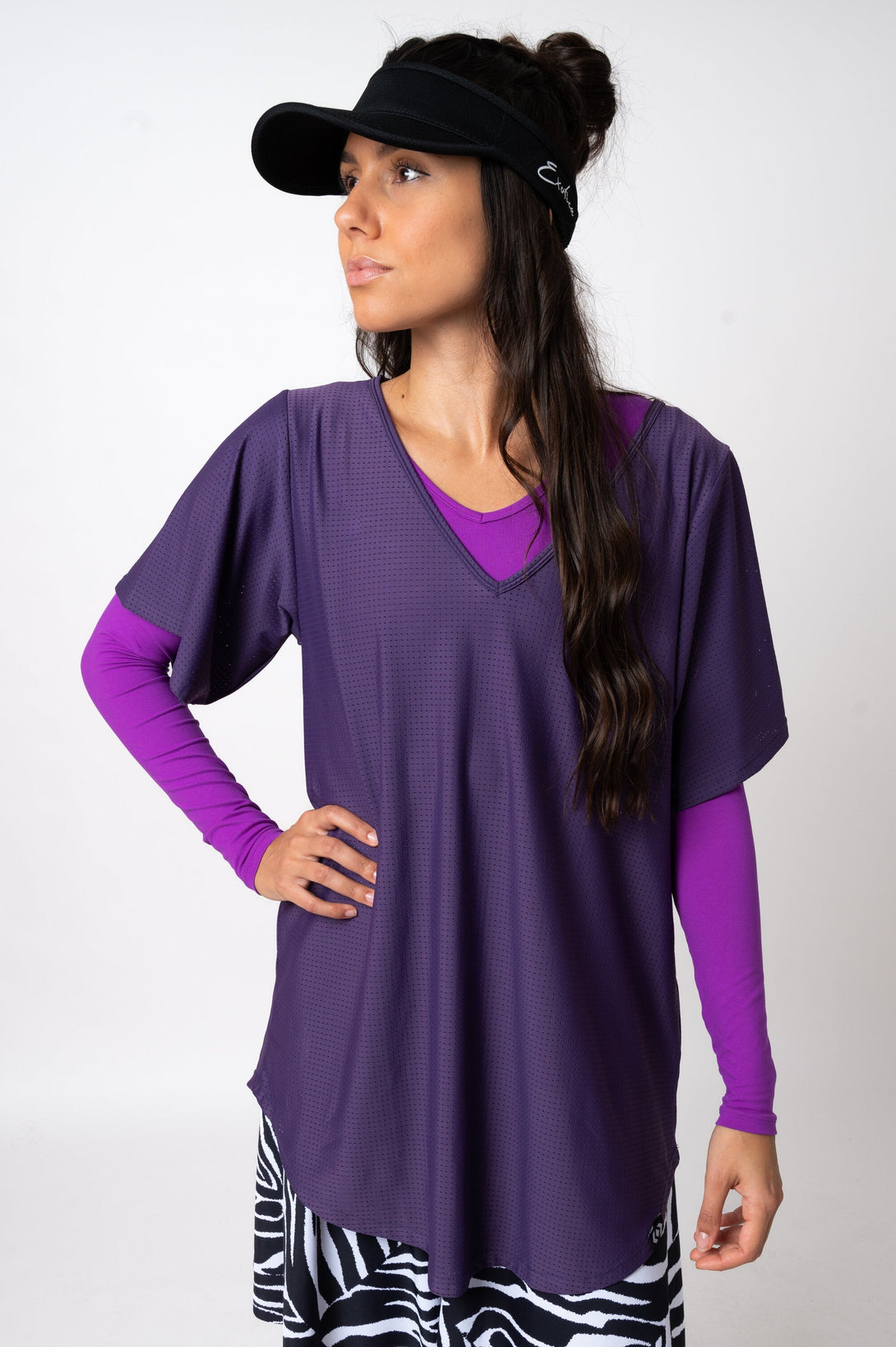 Grape Bball Mesh - V Neck Boyfriend Tee-Activewear-Exoticathletica