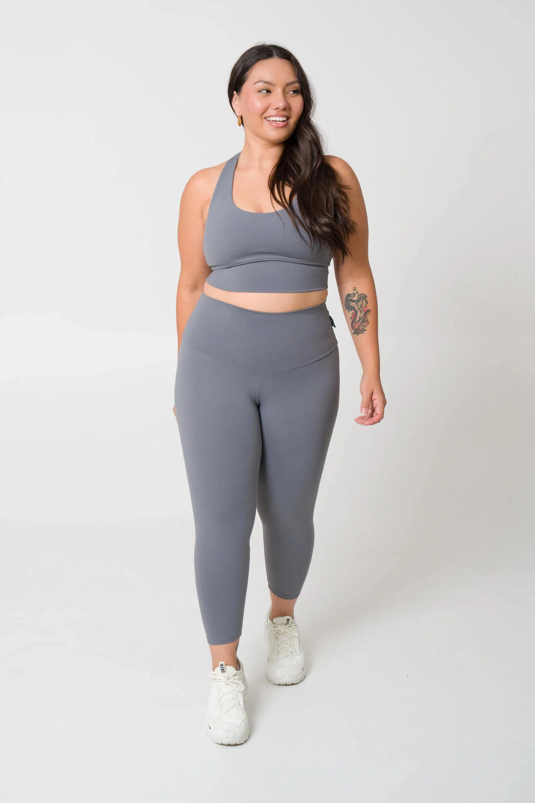 Grey Body Contouring - High Waisted Capri Leggings-Activewear-Exoticathletica