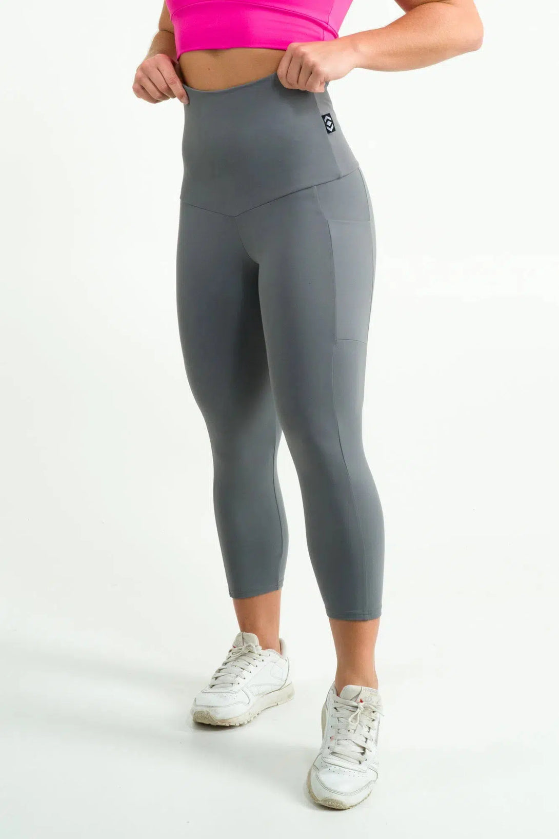 Grey Body Contouring - Panel Pocket Extra High Waisted Capri Leggings-Activewear-Exoticathletica