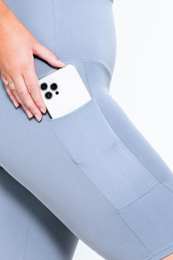 Grey Body Contouring - Panel Pocket High Waisted Long Shorts-Activewear-Exoticathletica