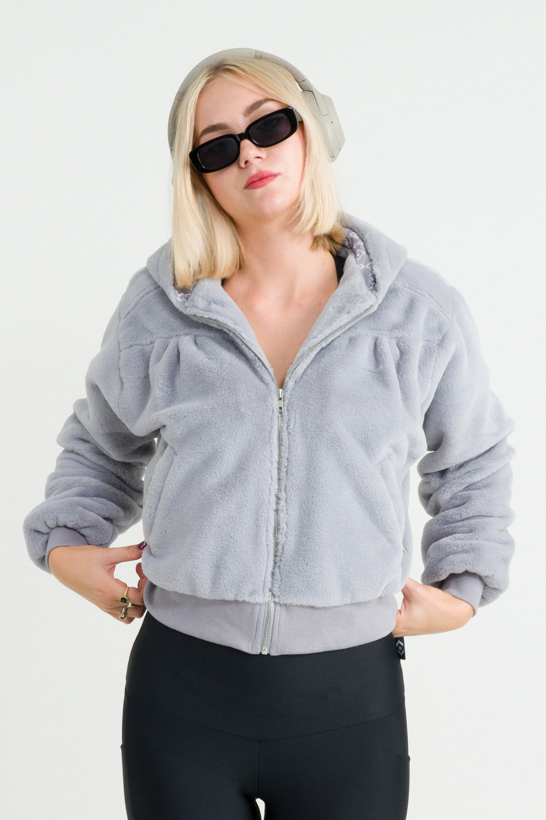 Grey Faux Fur - Floofy Bomber Jacket-Activewear-Exoticathletica