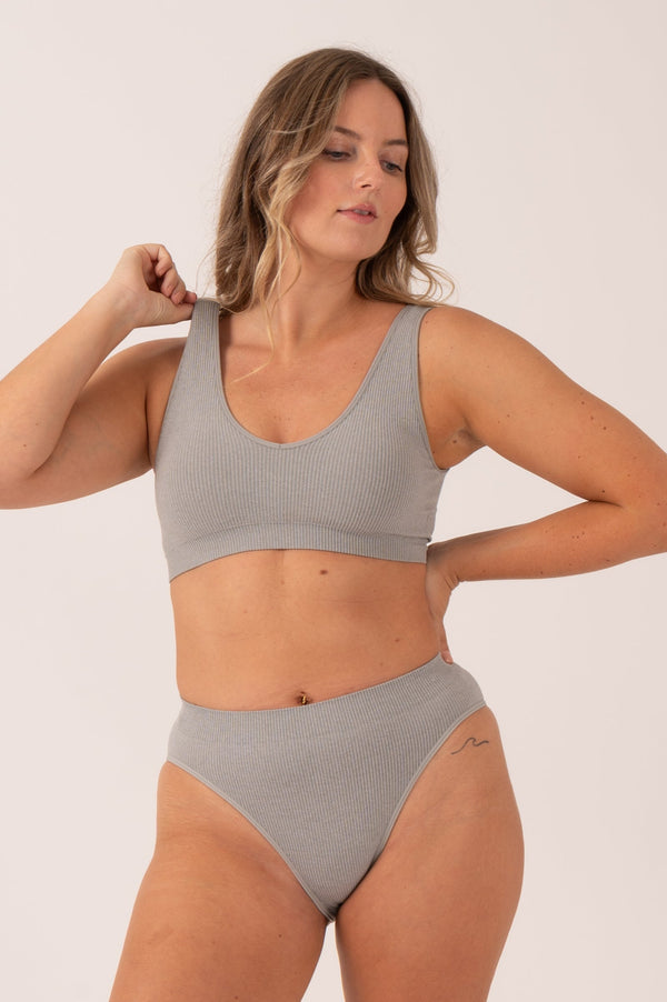 Grey Rib Seam Free - Plunge Bralette-9358328298946-Activewear-Exoticathletica