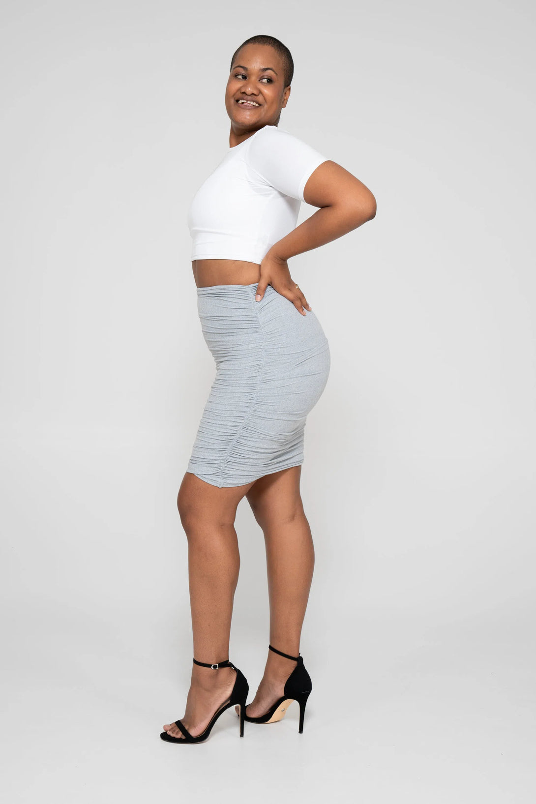 Heather Grey Soft to Touch - Ruched Mini Skirt-Activewear-Exoticathletica