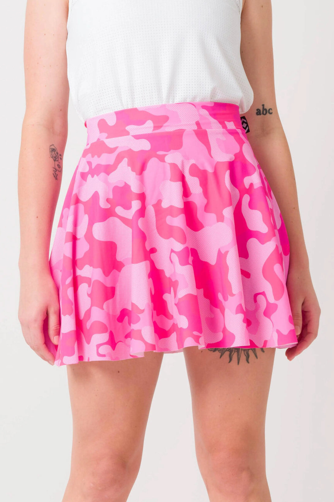 Hide And Sneak Pink Silky - Narrow Waisted Mini Skater Skirt-Activewear-Exoticathletica