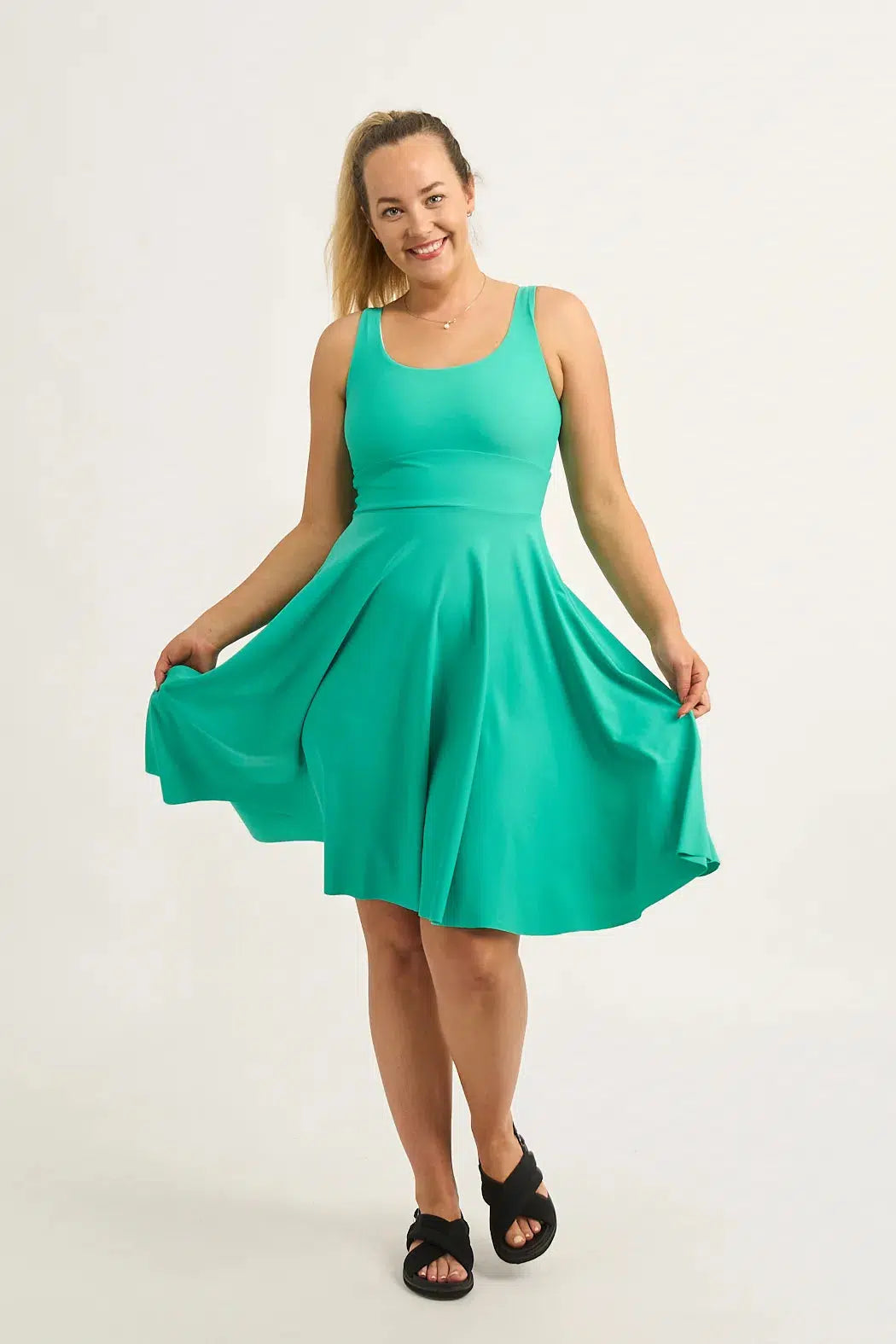 Jade Silky - Scoop Neck Comfort Crop Midi Dress W/ Pockets-9358328335658-Activewear-Exoticathletica