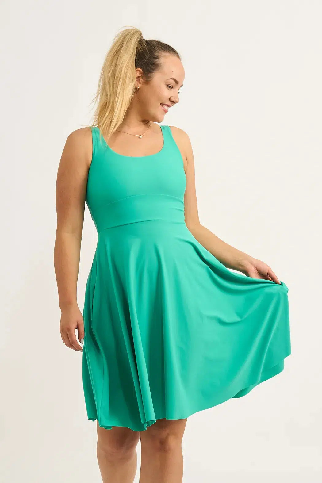 Jade Silky - Scoop Neck Comfort Crop Midi Dress W/ Pockets-Activewear-Exoticathletica