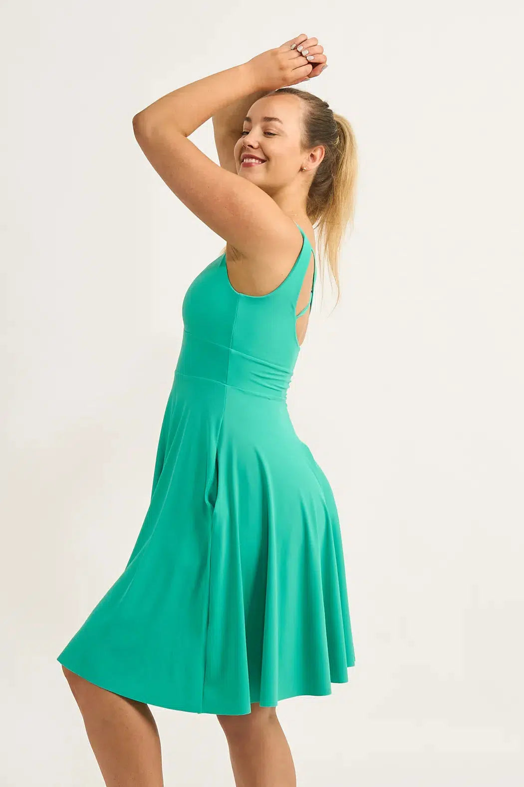 Jade Silky - Scoop Neck Comfort Crop Midi Dress W/ Pockets-Activewear-Exoticathletica