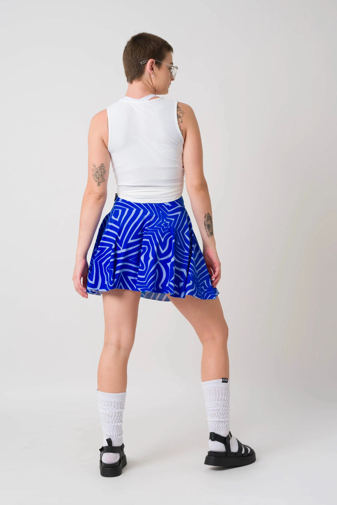 Lady Labyrinth Blue Silky - Narrow Waisted Mini Skater Skirt-Activewear-Exoticathletica