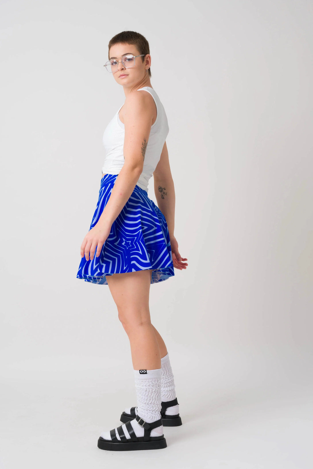 Lady Labyrinth Blue Silky - Narrow Waisted Mini Skater Skirt-Activewear-Exoticathletica