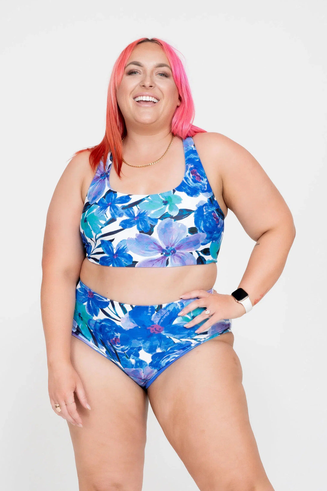 Late Bloomer Blue Performance - High Waisted Extra Coverage Bikini Bottoms-Activewear-Exoticathletica