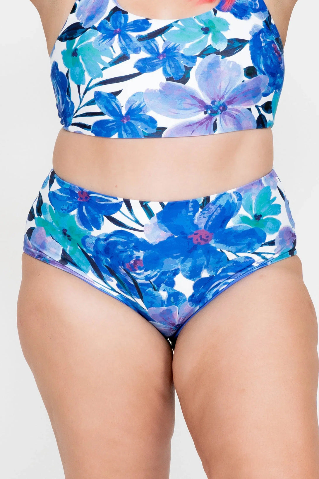 Late Bloomer Blue Performance - High Waisted Extra Coverage Bikini Bottoms-Activewear-Exoticathletica