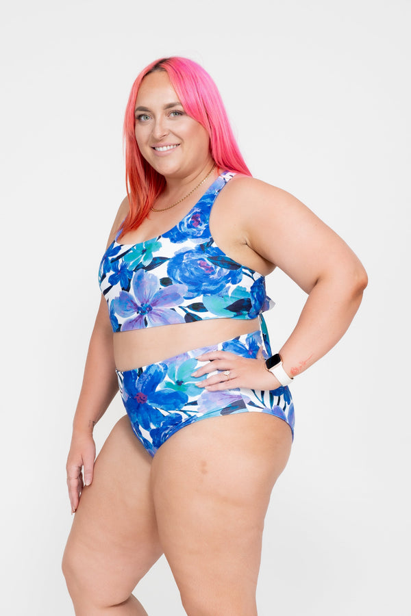 Late Bloomer Blue Performance - High Waisted Extra Coverage Bikini Bottoms-Activewear-Exoticathletica