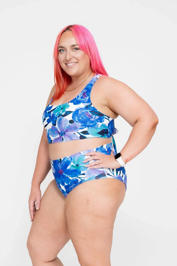 Late Bloomer Blue Performance - High Waisted Extra Coverage Bikini Bottoms-Activewear-Exoticathletica