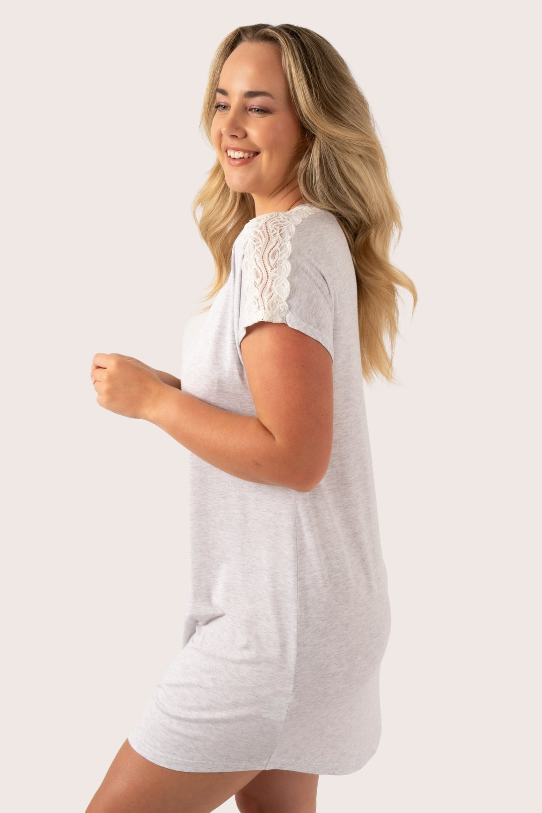 Light Grey Modal - Lace Trim T-Shirt Nightie-Activewear-Exoticathletica