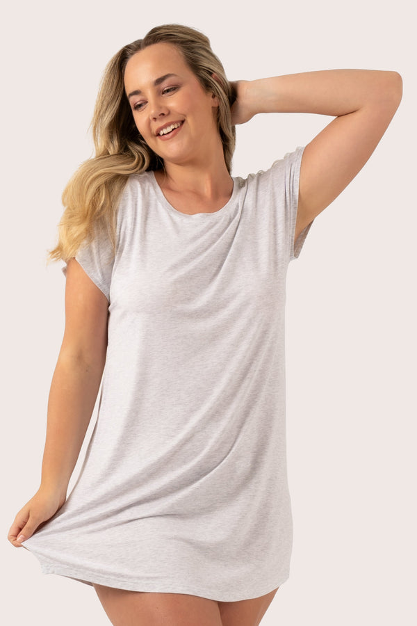 Light Grey Modal - Lace Trim T-Shirt Nightie-Activewear-Exoticathletica