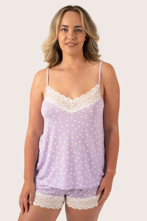 Lilac Spot Modal - Lace Trim Cami-9358328298755-Activewear-Exoticathletica