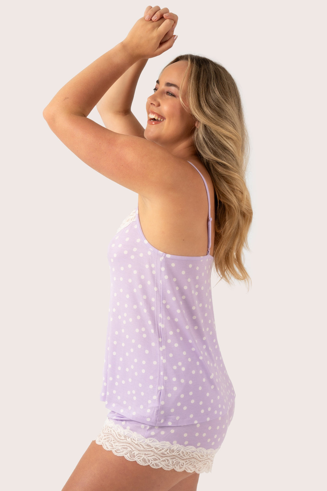 Lilac Spot Modal - Lace Trim Cami-Activewear-Exoticathletica