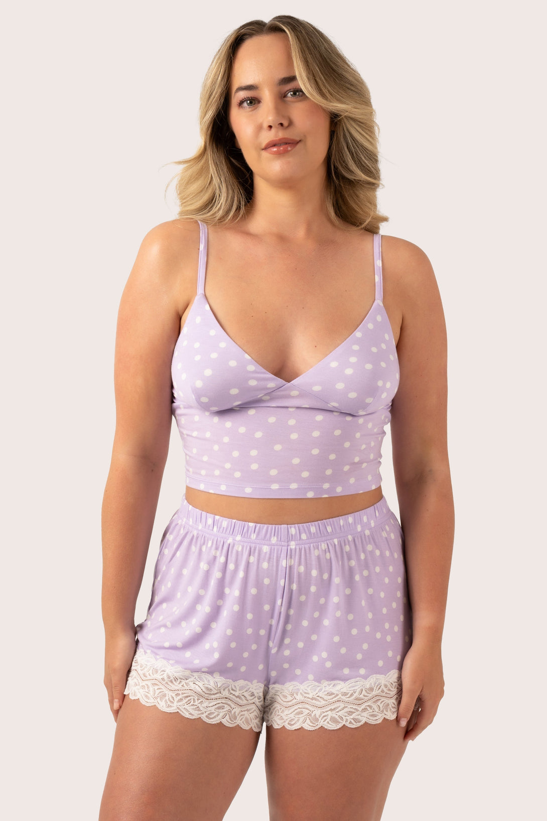 Lilac Spot Modal - Lace Trim Short-Activewear-Exoticathletica