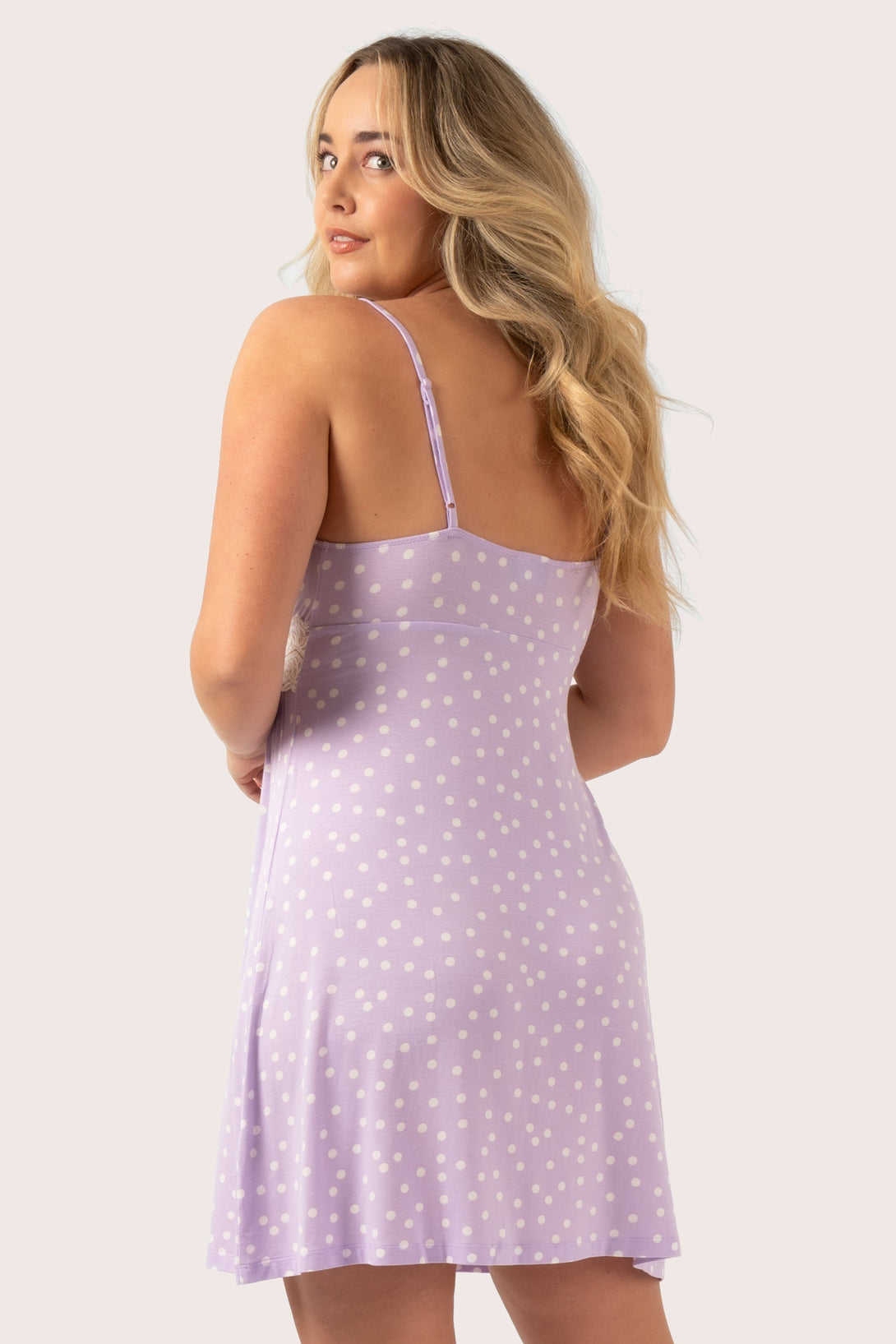 Lilac Spot Modal - Lace Trim Slip Nightie-Activewear-Exoticathletica