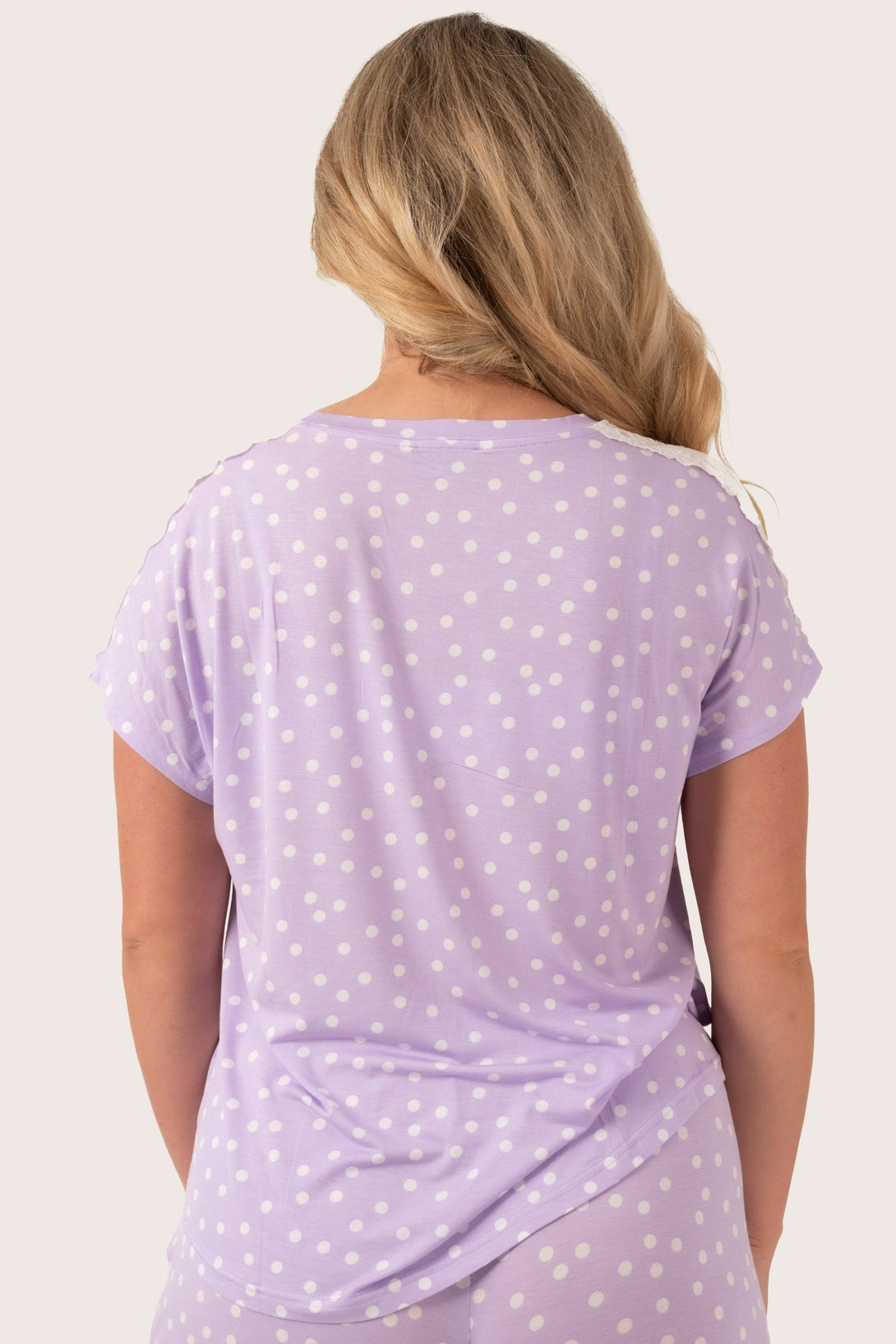 Lilac Spot Modal - Lace Trim T-Shirt-Activewear-Exoticathletica