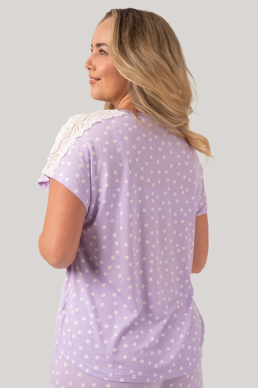 Lilac Spot Modal - Lace Trim T-Shirt-Activewear-Exoticathletica