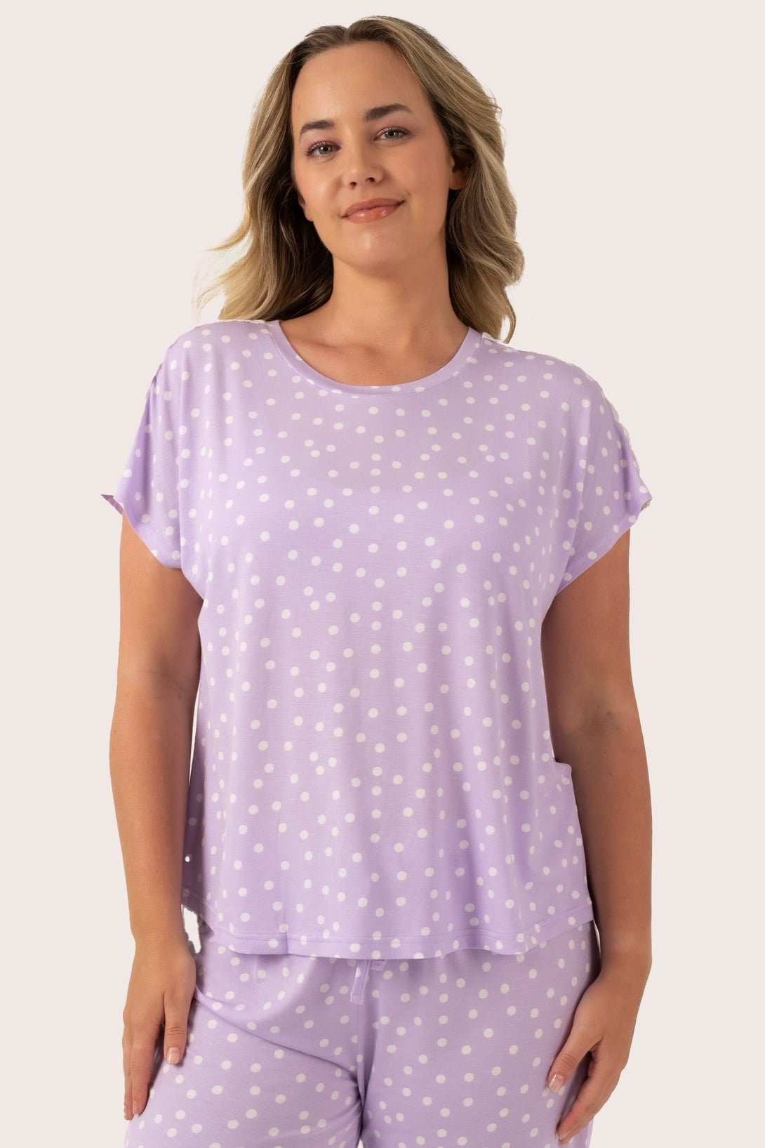 Lilac Spot Modal - Lace Trim T-Shirt-Activewear-Exoticathletica