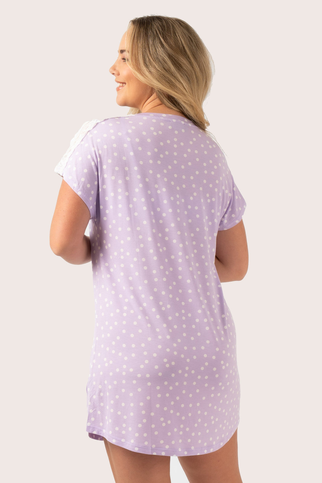 Lilac Spot Modal - Lace Trim T-Shirt Nightie-Activewear-Exoticathletica