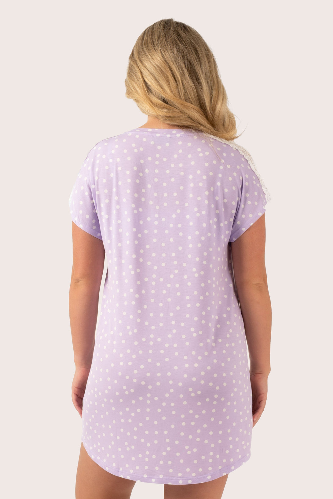 Lilac Spot Modal - Lace Trim T-Shirt Nightie-Activewear-Exoticathletica