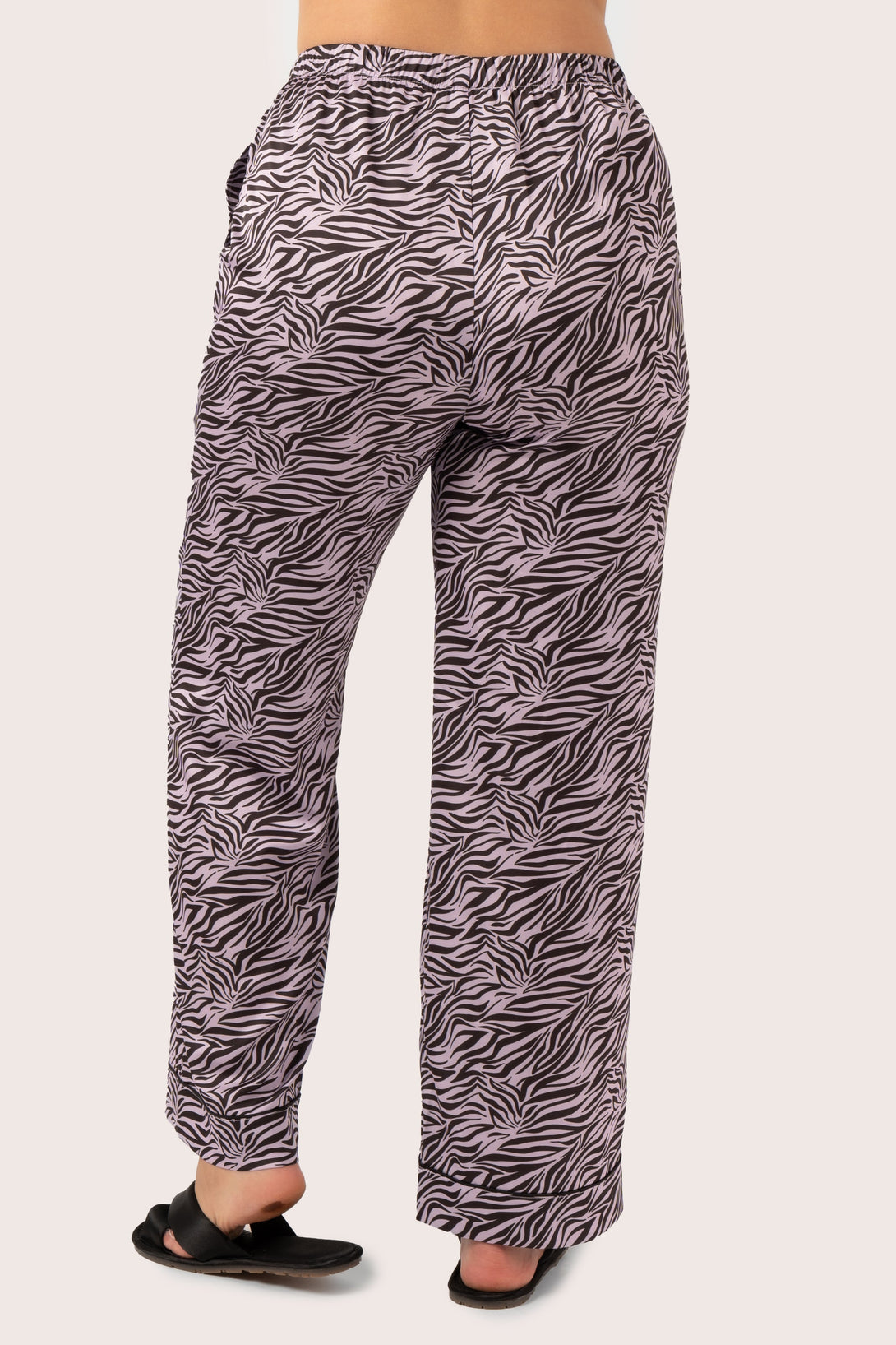 Lilac Wild Zebra Satin - Long Sleeve Button Up Shirt & Pants Pyjama Set-Activewear-Exoticathletica