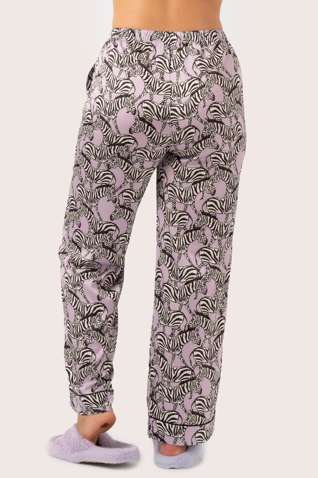 Lilac Zebra Zen Satin - Long Sleeve Button Up Shirt & Pants Pyjama Set-9358328297963-Activewear-Exoticathletica