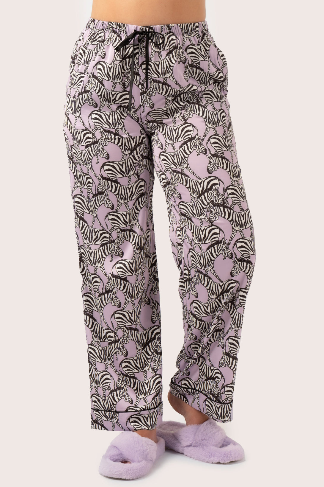 Lilac Zebra Zen Satin - Long Sleeve Button Up Shirt & Pants Pyjama Set-Activewear-Exoticathletica