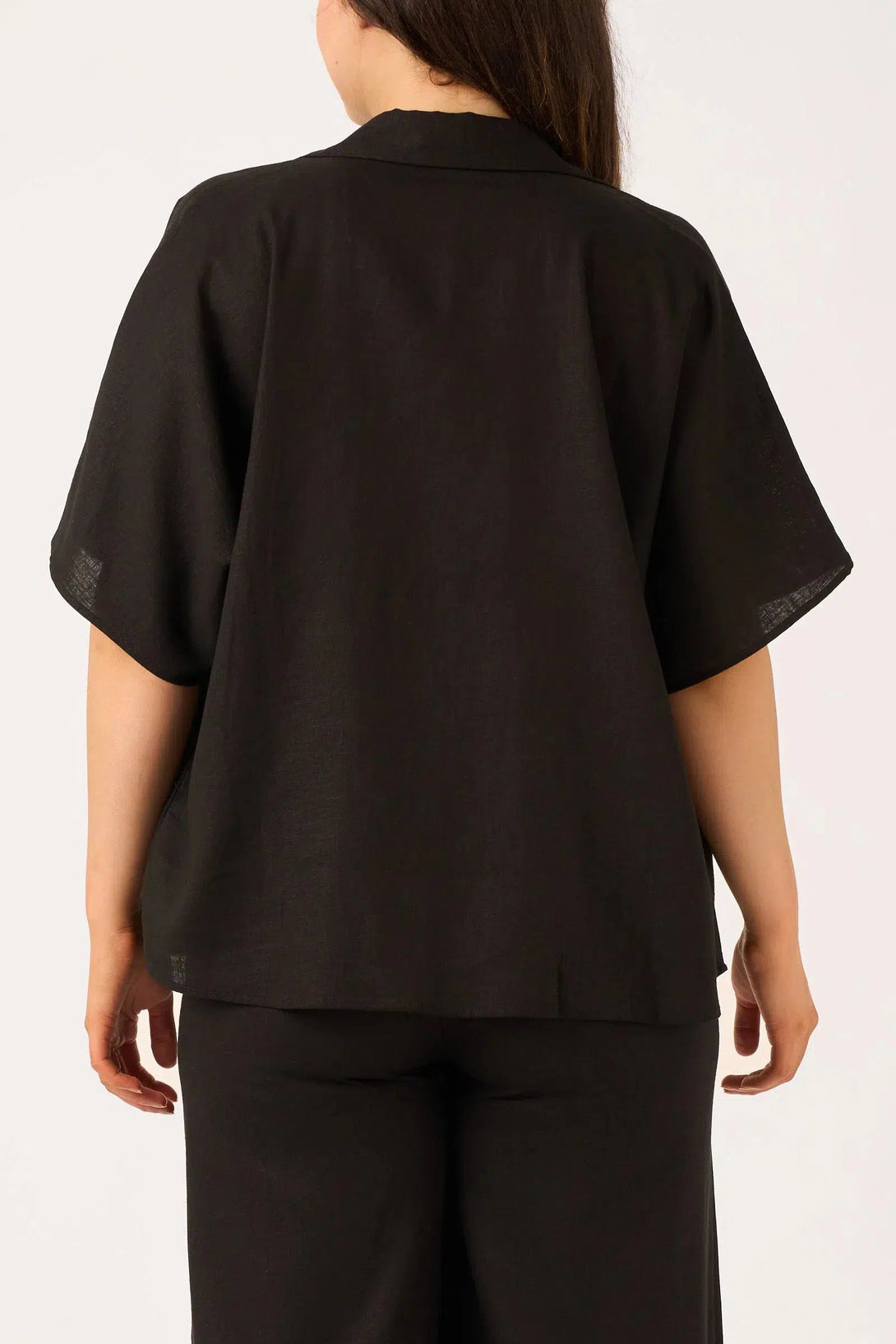 Linen Blend Boxy Shirt - Black-Activewear-Exoticathletica