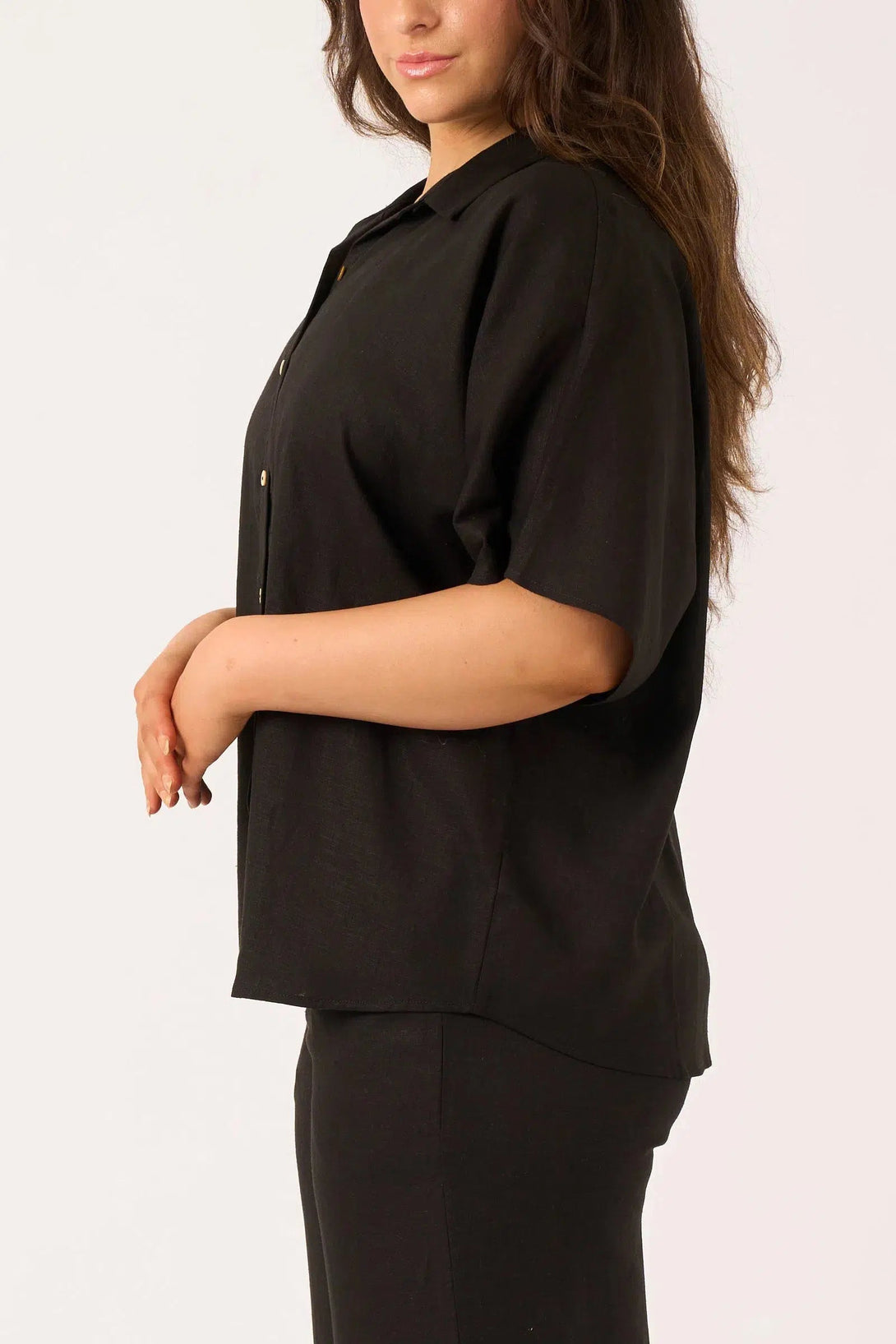 Linen Blend Boxy Shirt - Black-Activewear-Exoticathletica