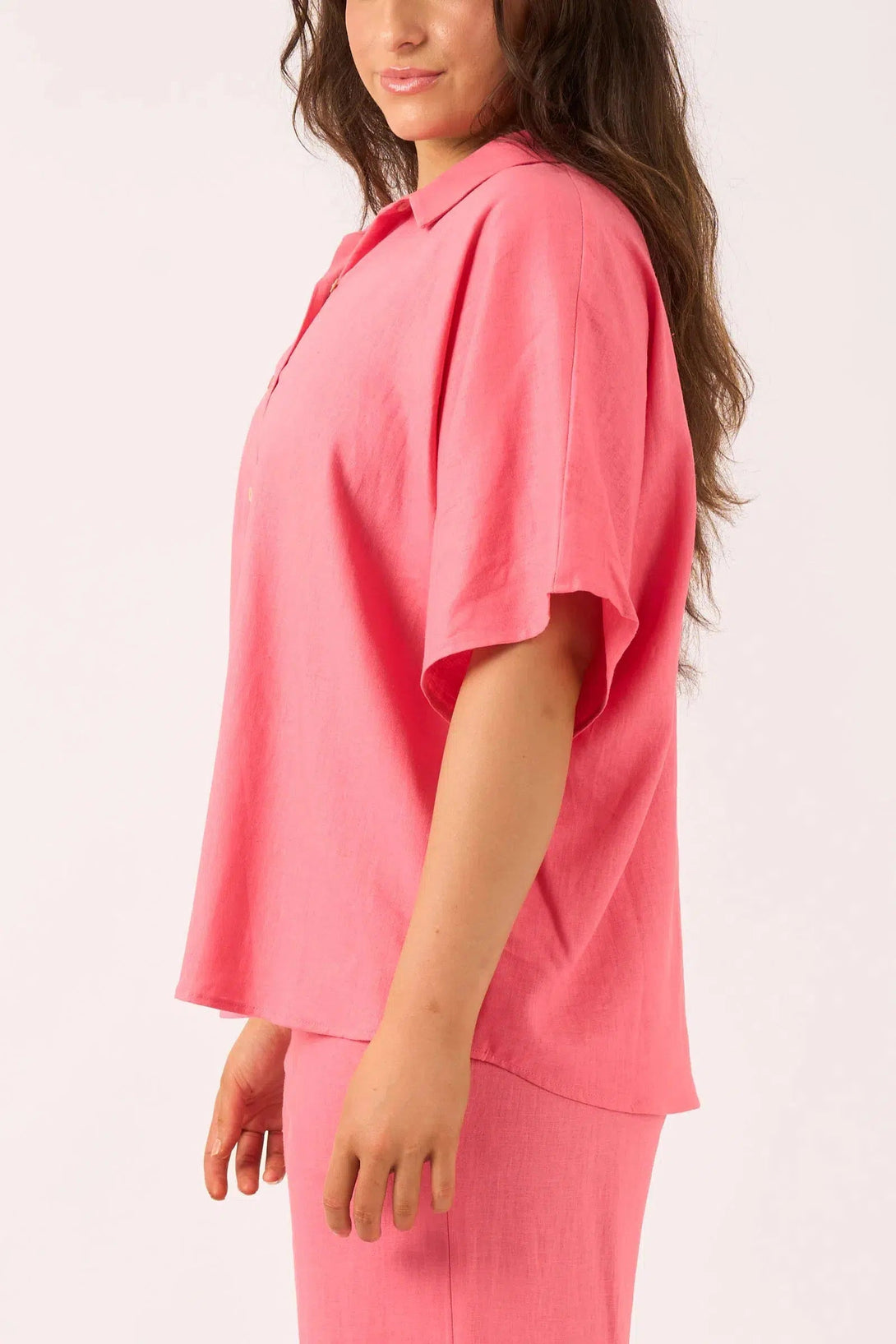 Linen Blend Boxy Shirt - Bubblegum Pink-Activewear-Exoticathletica