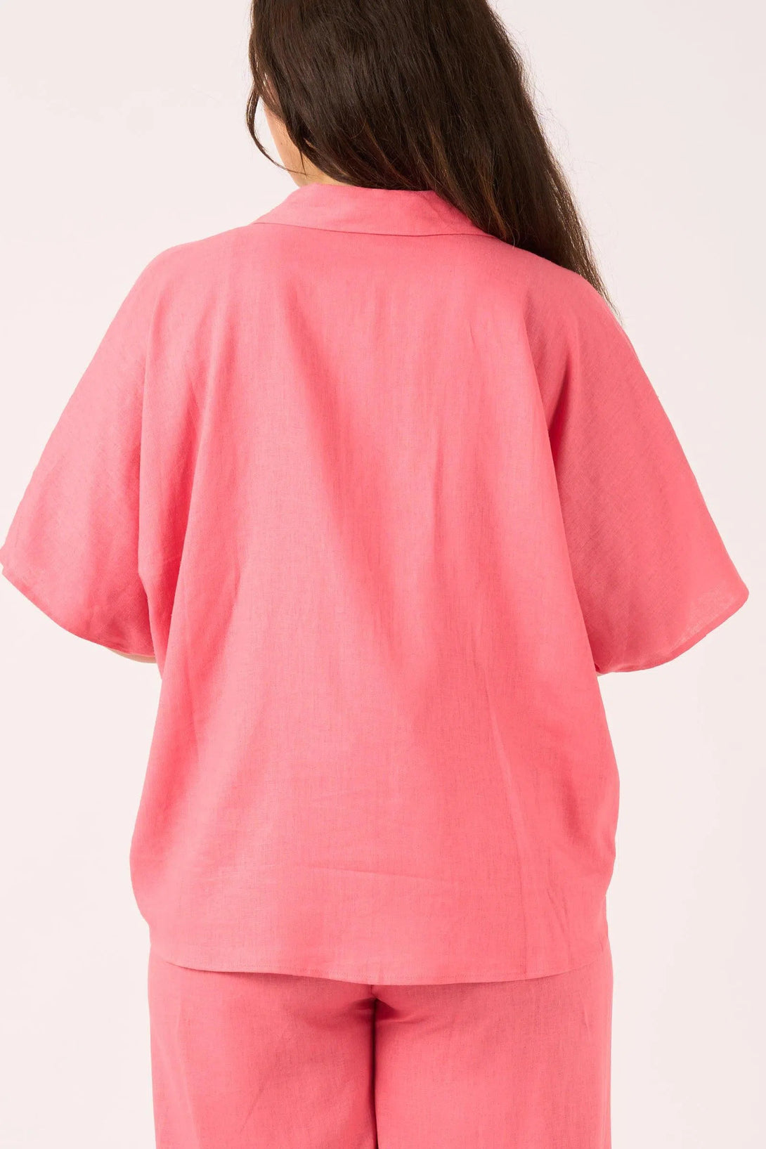 Linen Blend Boxy Shirt - Bubblegum Pink-Activewear-Exoticathletica