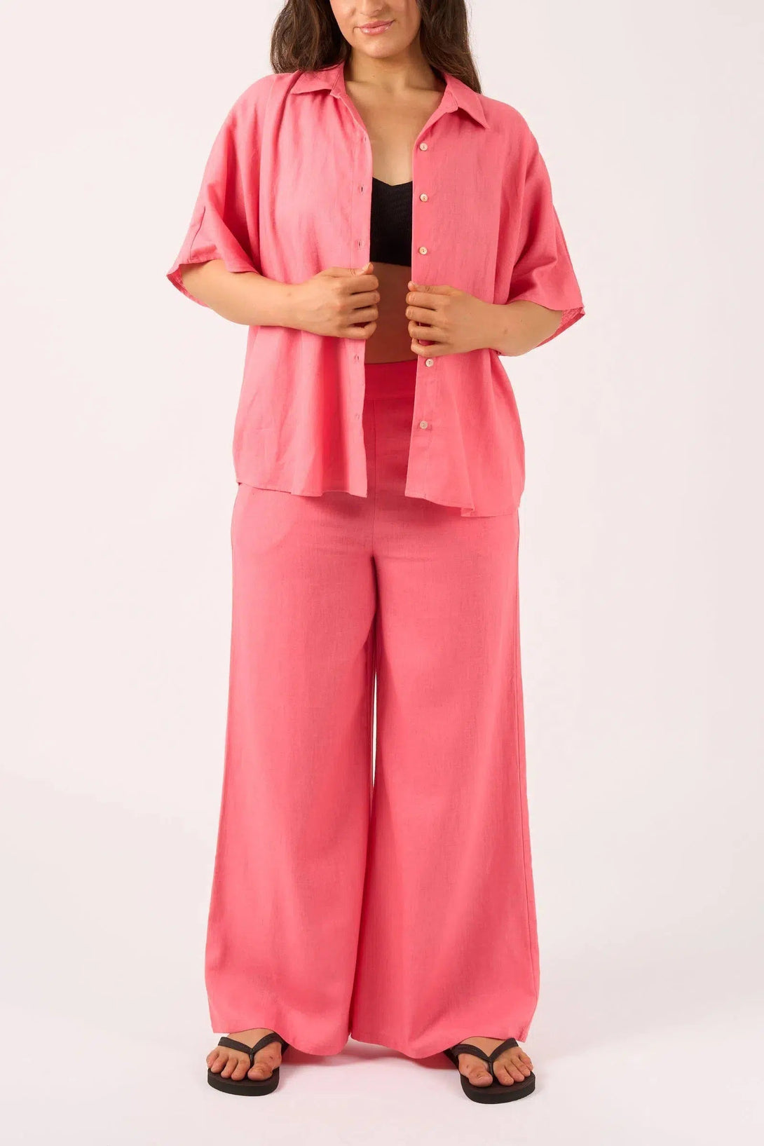 Linen Blend Boxy Shirt - Bubblegum Pink-Activewear-Exoticathletica