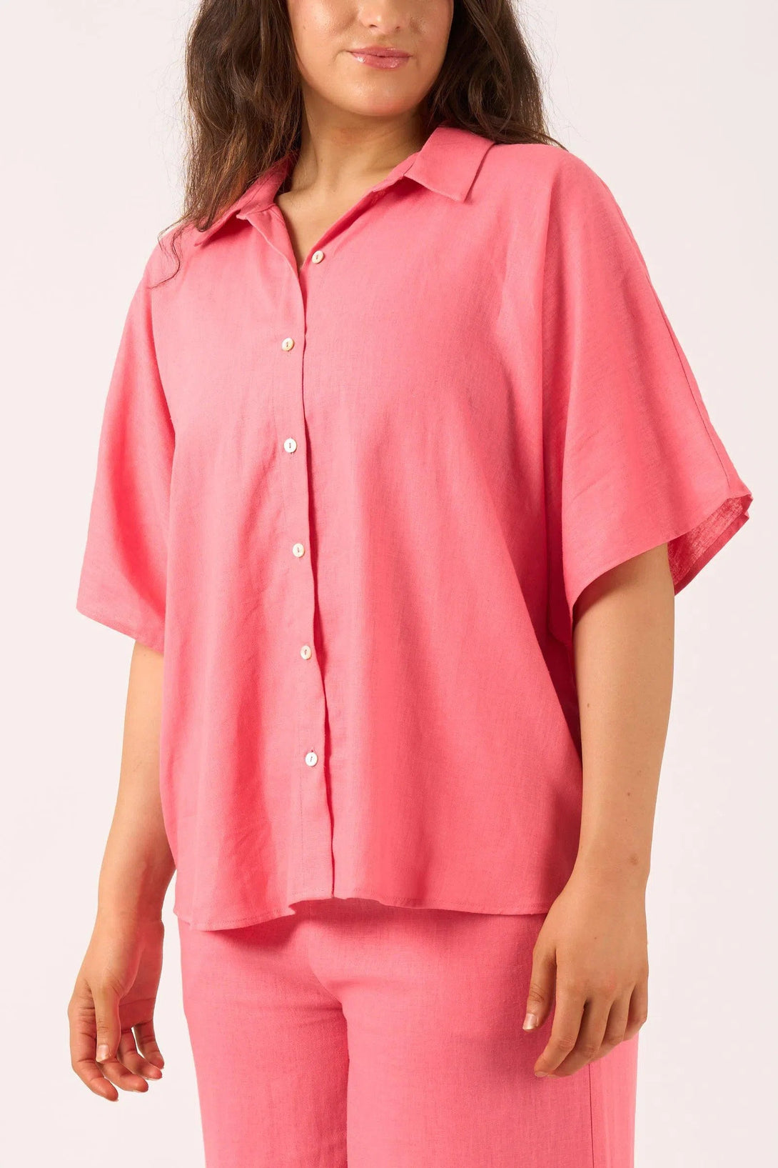 Linen Blend Boxy Shirt - Bubblegum Pink-Activewear-Exoticathletica