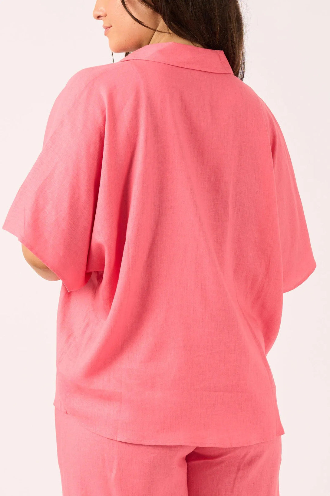 Linen Blend Boxy Shirt - Bubblegum Pink-Activewear-Exoticathletica