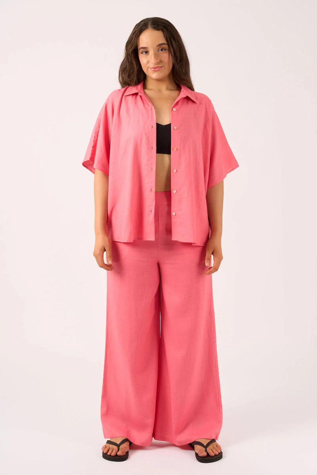 Linen Blend Boxy Shirt - Bubblegum Pink-Activewear-Exoticathletica