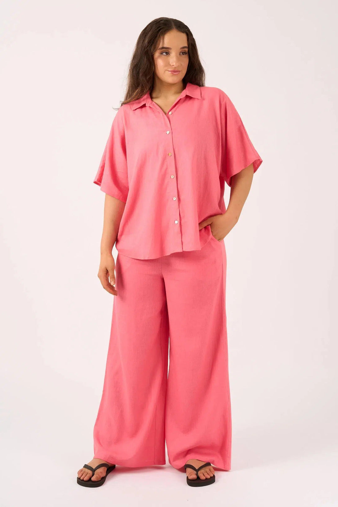 Linen Blend Boxy Shirt - Bubblegum Pink-Activewear-Exoticathletica