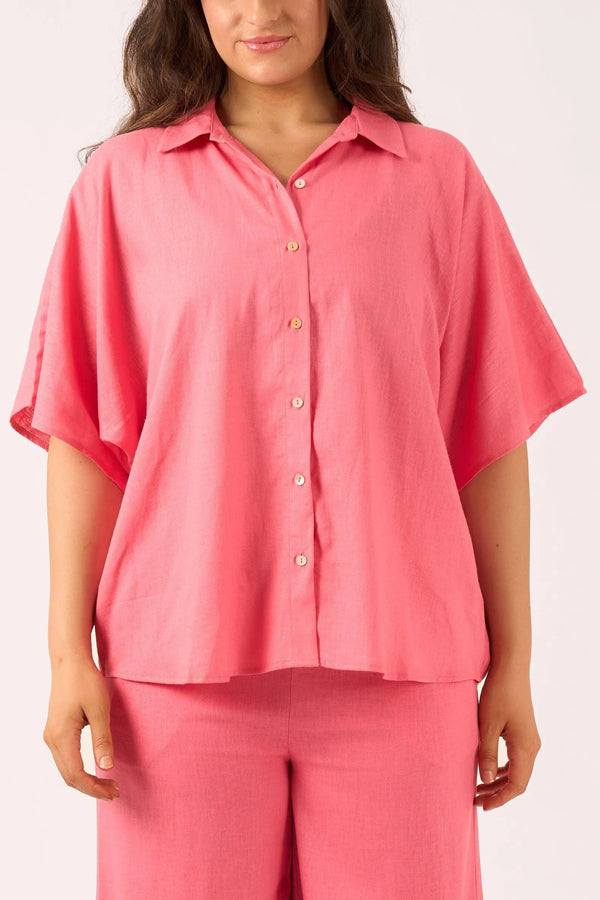 Linen Blend Boxy Shirt - Bubblegum Pink-Activewear-Exoticathletica